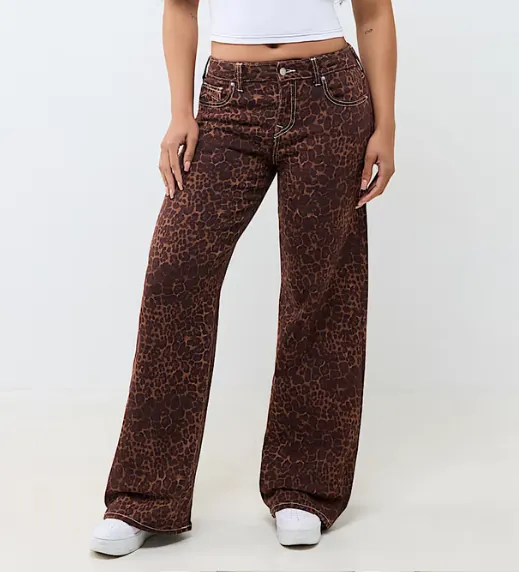 Bobbi Mid Rise Leopard Baggy Jean